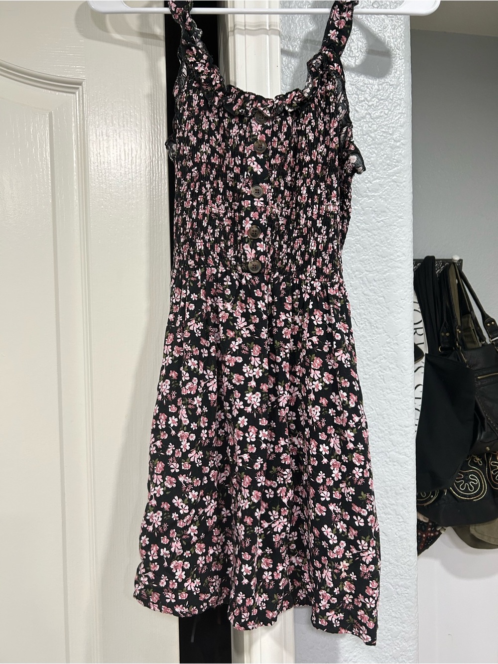 Floral Button-Front Sundress in Black and Pink